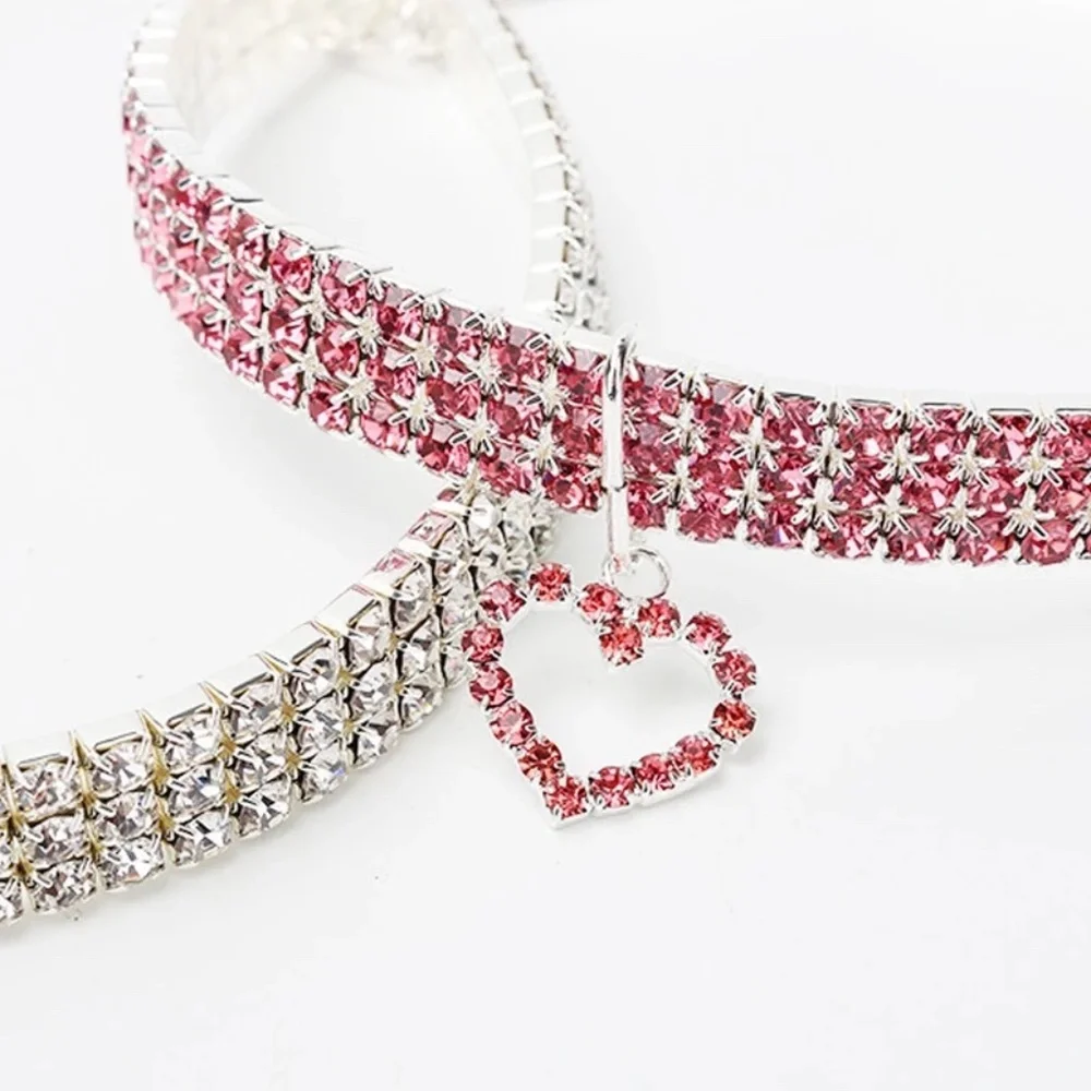 Heart Shape Cat collar & Dog collar Rhinestone adjustable Necklace